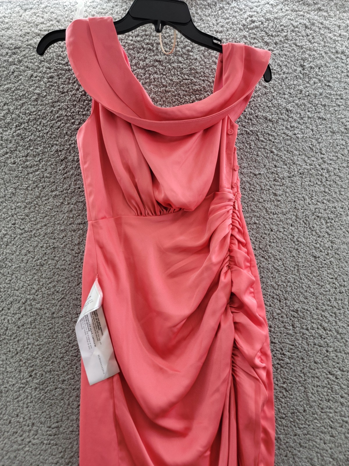 BCBGMAXAZRIA Asymmetric Neck Long Dress Women 8 Coral Side Zip w/ Button Closure - Picture 3 of 12