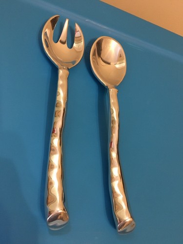 new pewter 2 piece salad & spoon set serveware