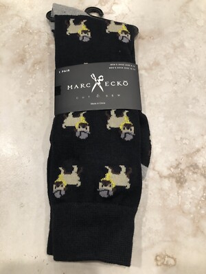 New Marc Ecko Mens Pair Of Novelty Crew Socks Black with Cool Dog