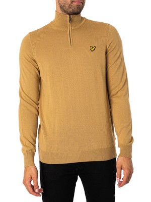 Мужская трикотажная куртка Lyle & Scott с молнией на четверть, бежевого цвета