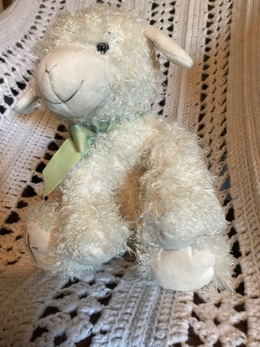 Hallmark Lamb Little Blessings Floppy Christian Plush Holy Cross Foot Green Bow
