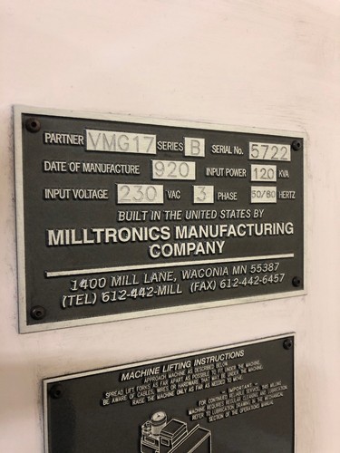 MILLTRONICS, VMG-17, CNC, VERTICAL MACHINING CENTER, 240VAC, 3PH, JUST IN!