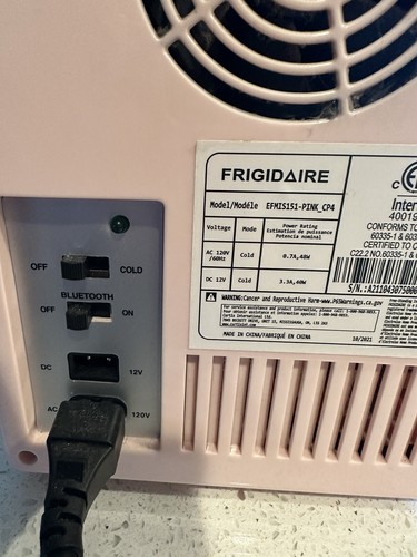 Frigidaire 6 Can Portable Cooler Pink Mini Fridge Makeup Bluetooth Speaker