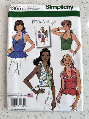 Sewing Pattern Simplicity 1365 Vintage Halter Top in 4 Styles Sizes 6 - 14 Uncut