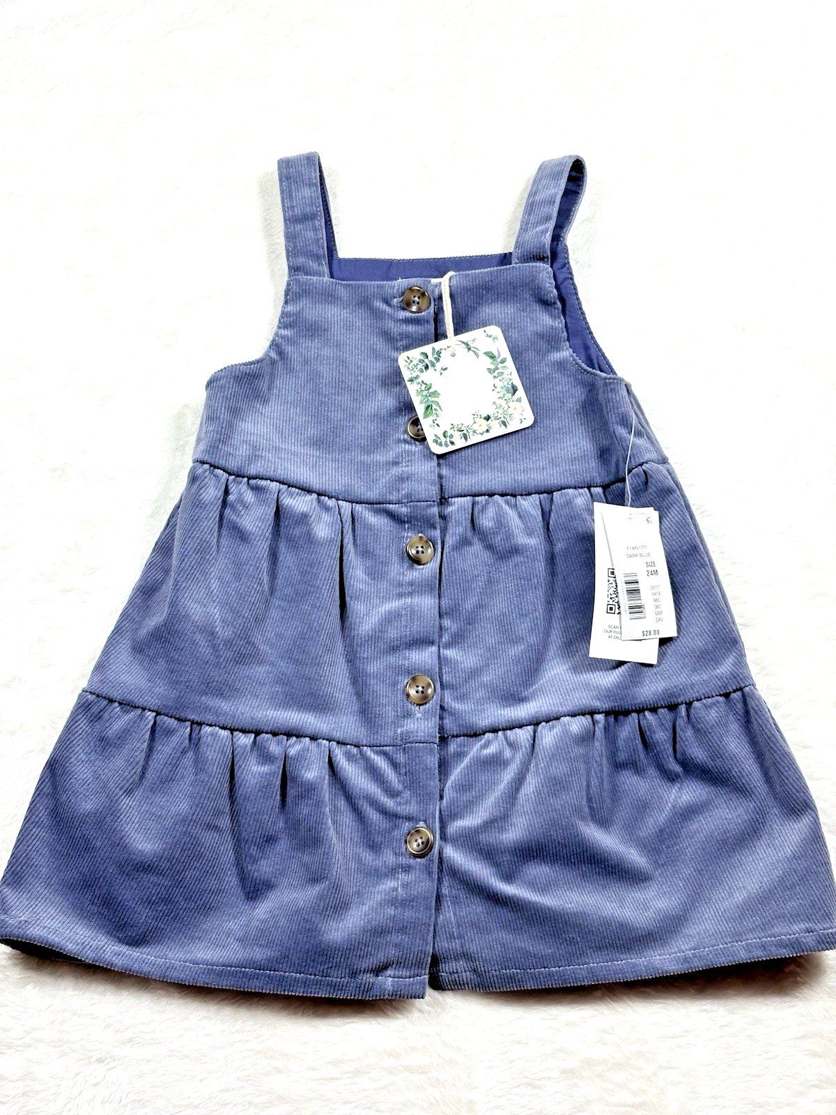 Baby Girl Blue Corduroy Tiered Dress, sleeveless, size 24 months, new with tags