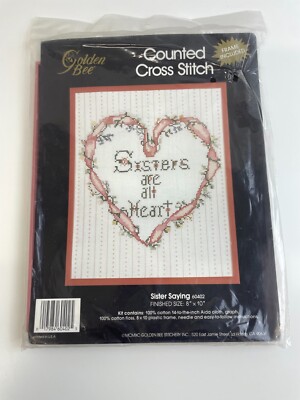 Golden Bee Sister Saying Heart Counted Cross Stitch Kit Family Gift Vintage