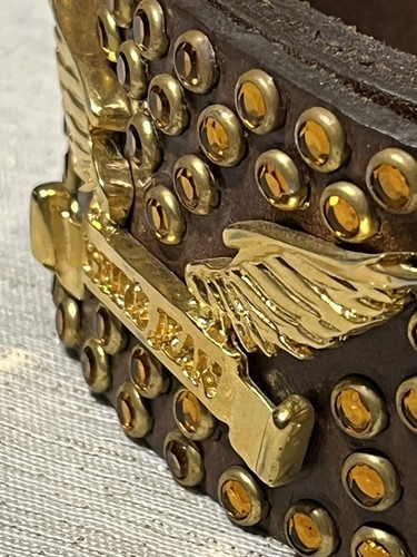 Pre-owned Handmade Robins Jean, Hand Made Leather Belt W/ Gold Swarovski 100% Hand Made In Italy
