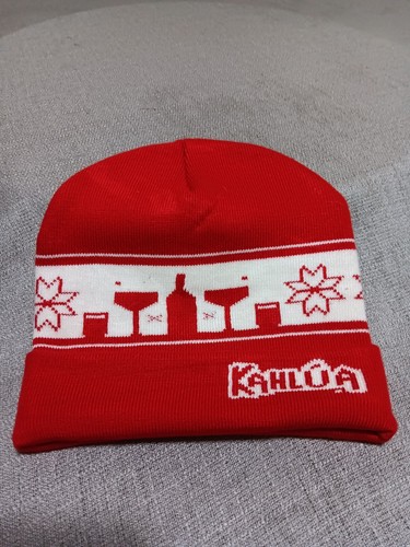 KAHLUA Alcohol Knit Beanie Hat Logo Skull Cap Red Holiday