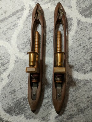 Antique Cotton Mill Wood Boat Shuttle Candle Stick Holders