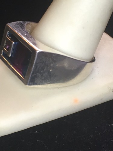 Vintage Sterling Silver, Amethyst & Irridescent Ring Signed Sz13.25