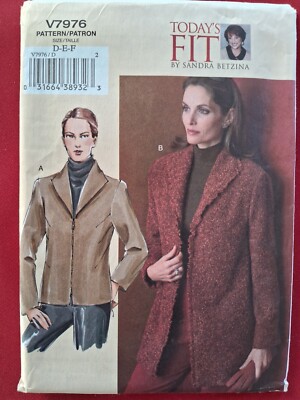 Vogue Jacket Zipper Pockets Sizes DEF Bust 38-43 V7976  Sewing Pattern Uncut FF