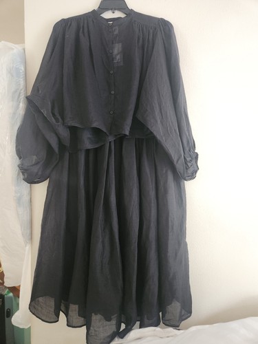 Pre-owned H&m Ramie Set Balloon-sleeved Blouse Sz M + Maxi Skirt Sz 10  Collection In Black