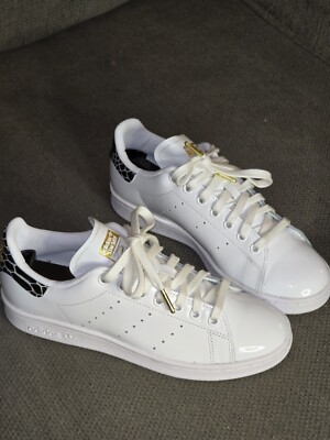 Adidas Stan Smith White Patten Leather & Python Shoes/Sneakers Womens Size 6.5