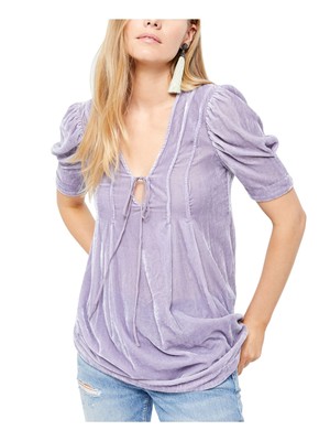 

FREE PEOPLE Женский светло-фиолетовый топ с короткими рукавами и круглым вырезом, Light purple