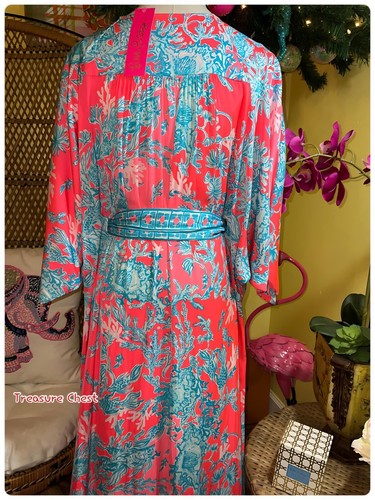 Pre-owned Lilly Pulitzer Carmynn Maxi Caftan Coral Spritz Shelly Bay Size Xs,s,m ? In Multicolor