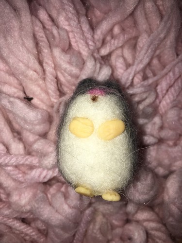 Needle Felted Wool Mouse Animal Small Gray & White Clay Paws