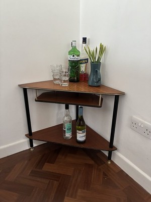 Mid century corner cocktail side table / television stand veneer finish 