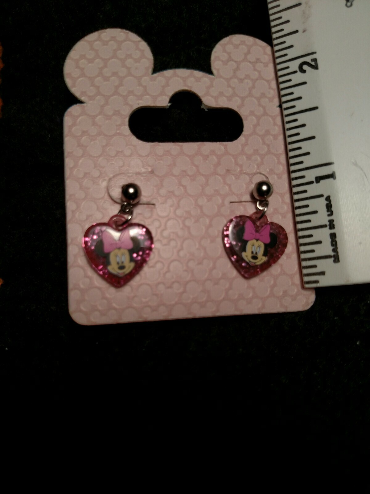 Disney Minnie Mouse Glittery Pink Heart Dangle Stud Earrings  *NEW*
