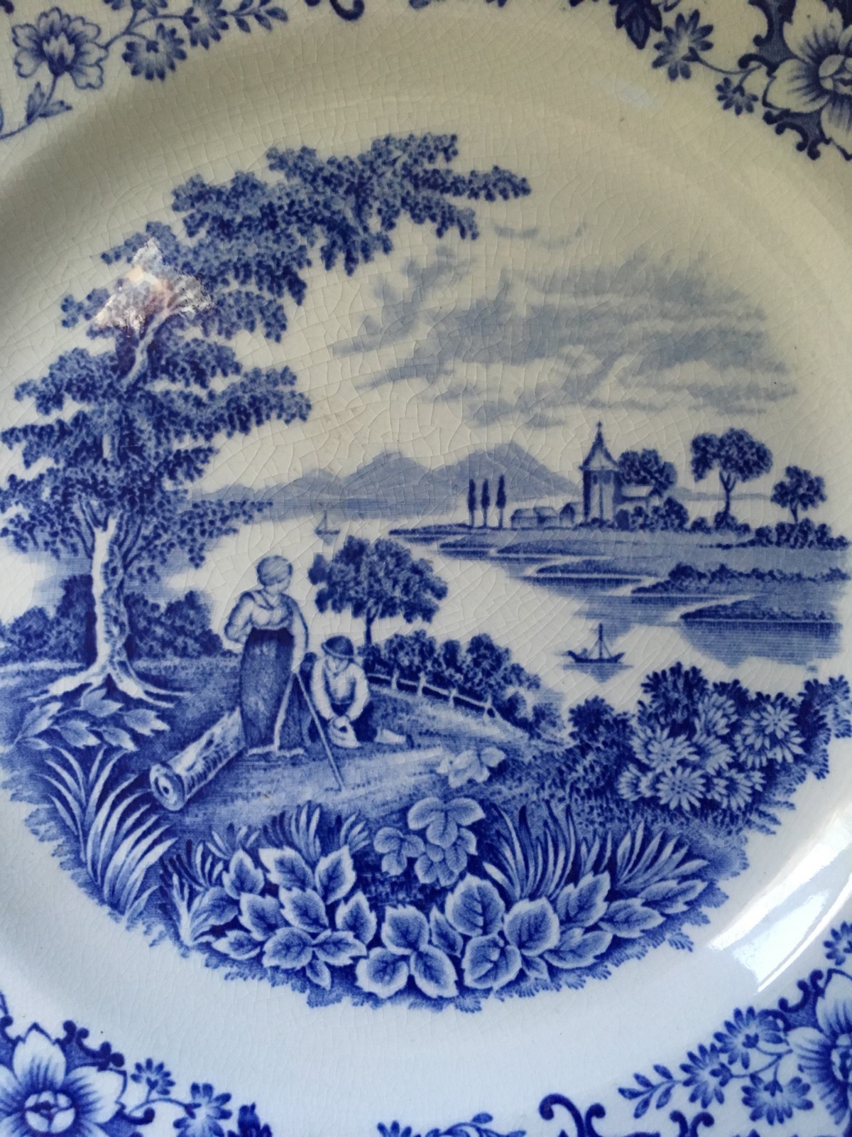 1 Dinner Plate. Blue White English China Silverdale Swinnertons. Pastoral Scene