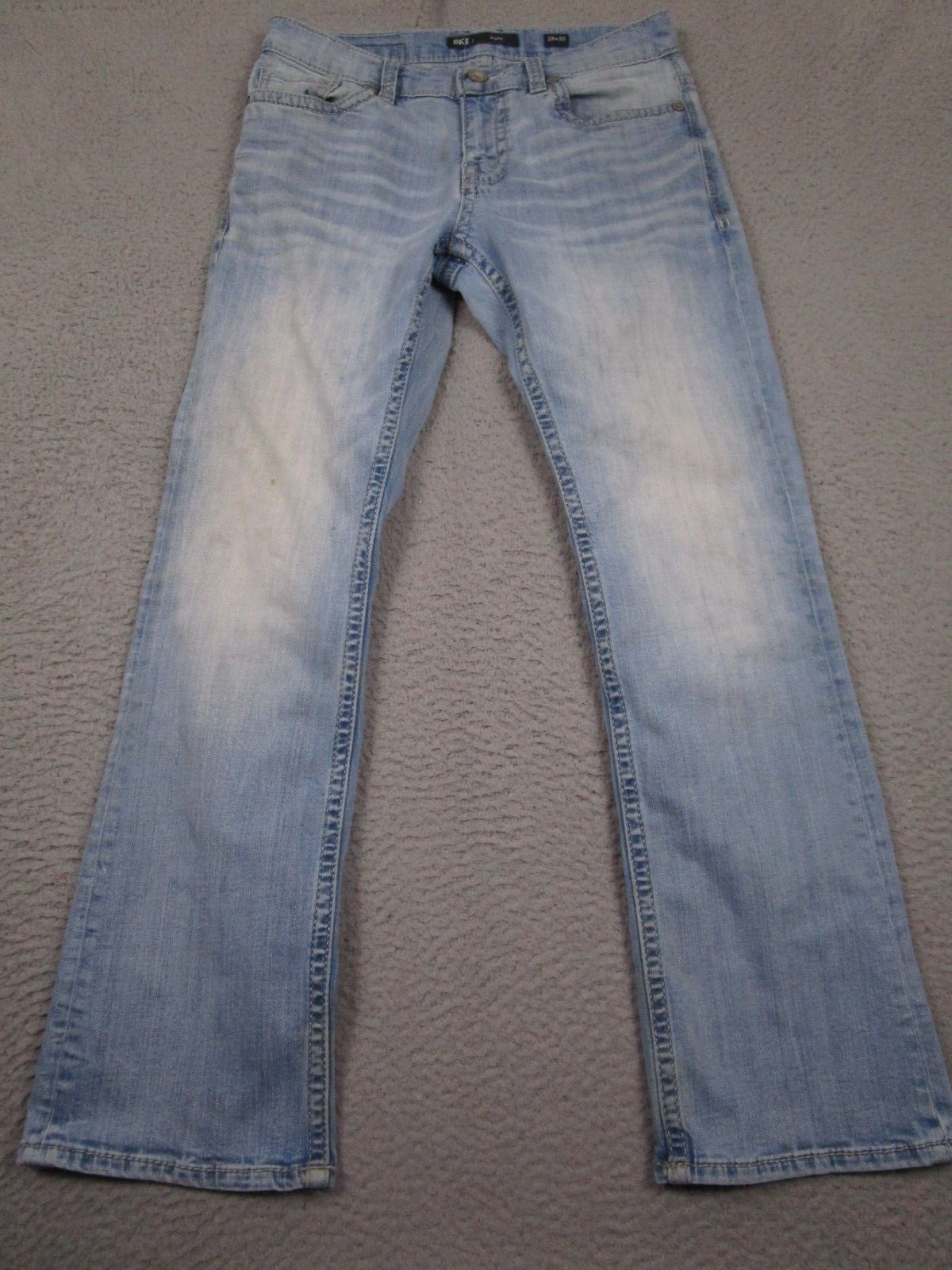 Mens 29x30 Blue Denim Bootcut Leg Light Wash Distressed Aiden