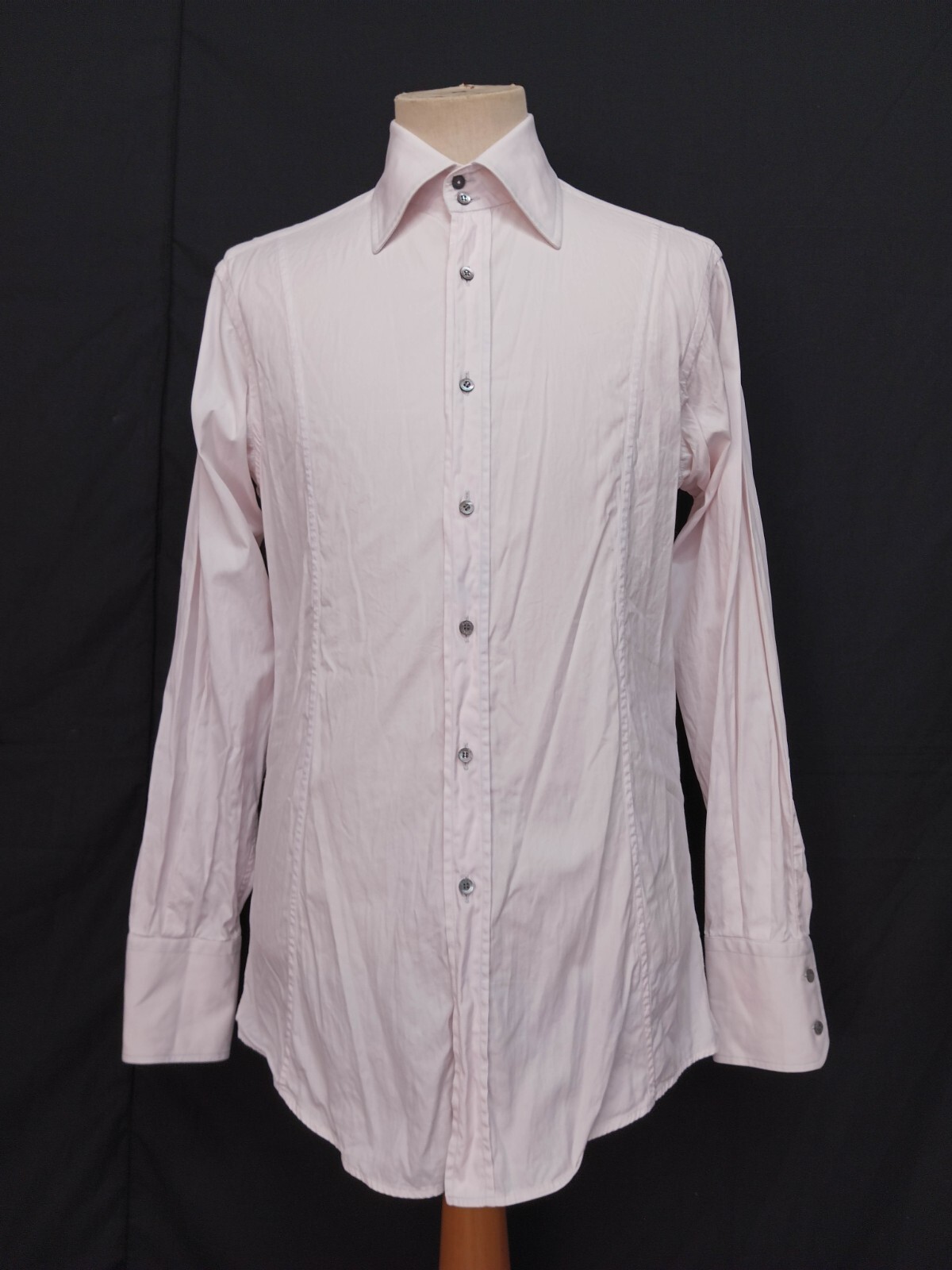 Vtg LANVIN Paris Collarless White Blue Striped Linen Men's
