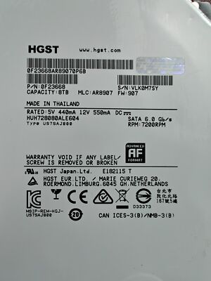 HGST Ultrastar HUH728080ALE604 (0F23668) 8TB 7200RPM SATA HGST Ultrastar HUH728080ALE604 (0F23668) 8TB 7200RPM SATA
