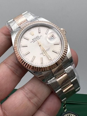 Pre-owned Rolex Brand  Datejust 41 126331 18k Rose Steel Fluted Sundust Dial Oyster B&p