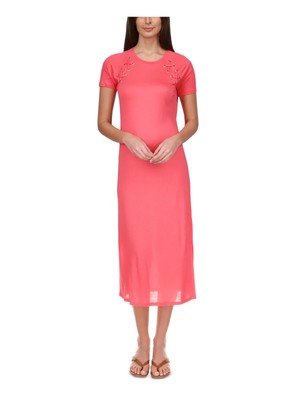 Женское коралловое миди-платье-футболка MICHAEL MICHAEL KORS на шнуровке Petites P\XS