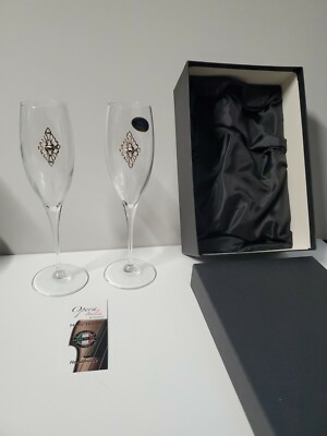 Set of 2 Franco Vetrerie Cristallerie Italian Rhinestone Wedding Wine Glass 