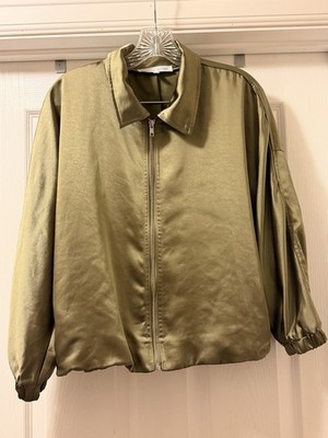 Mélissa Nepton Olive Satin Bomber Jacket Women’s Small Zip Front Size S/P