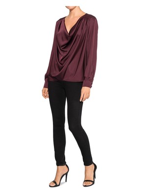 

PARKER Женская темно-бордовая блузка с длинным рукавом и V-образным вырезом, Maroon