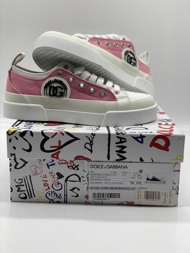 Dolce&Gabbana Pink Layered Low Top Portofino Sneakers sz