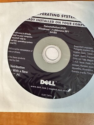Dell Windows 7 Ultimate SP1 64 Bit Reinstallation Dell laptop Dvd DVD Disc Win 7