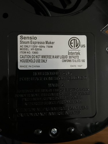 Sensio Bella Espresso Maker  Black Model  HY-5201-A  Replacement Steam Cap