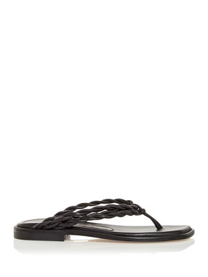 Pre-owned Stuart Weitzman Womens Black 1/2 Heel Calypso Slip On Leather Thong Sandals 5 B