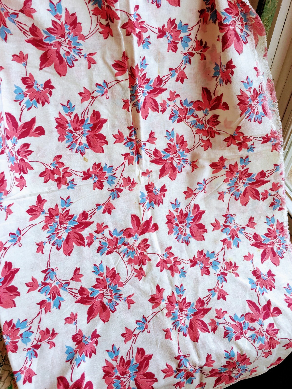 Vintage Feed Sack Fabric Pink and Blue Floral Flower  44x38 