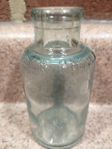 Atq Thick Green Glass Baking Powder Jar Davis OK