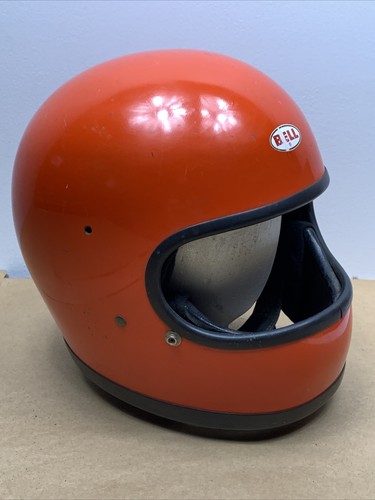 Vintage 70s Bell Star Toptex Motorcycle Helmet Race Orange Size 7 1/4”