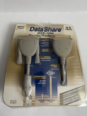 Preowned Sealed Never Used Data Share Parallel Printer Cable 10ft IEEE-1284
