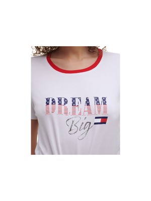 

TOMMY HILFIGER SPORT Женская белая футболка из хлопковой смеси с короткими рукавами и круглым вырезом, Белый
