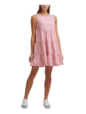 

TOMMY HILFIGER Женское розовое короткое прямое платье без рукавов с круглым вырезом, Розовый