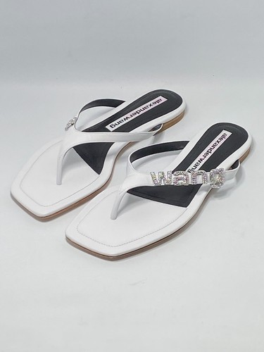 Alexander Wang Ivy Rhinestone Logo Leather Thong Sandals