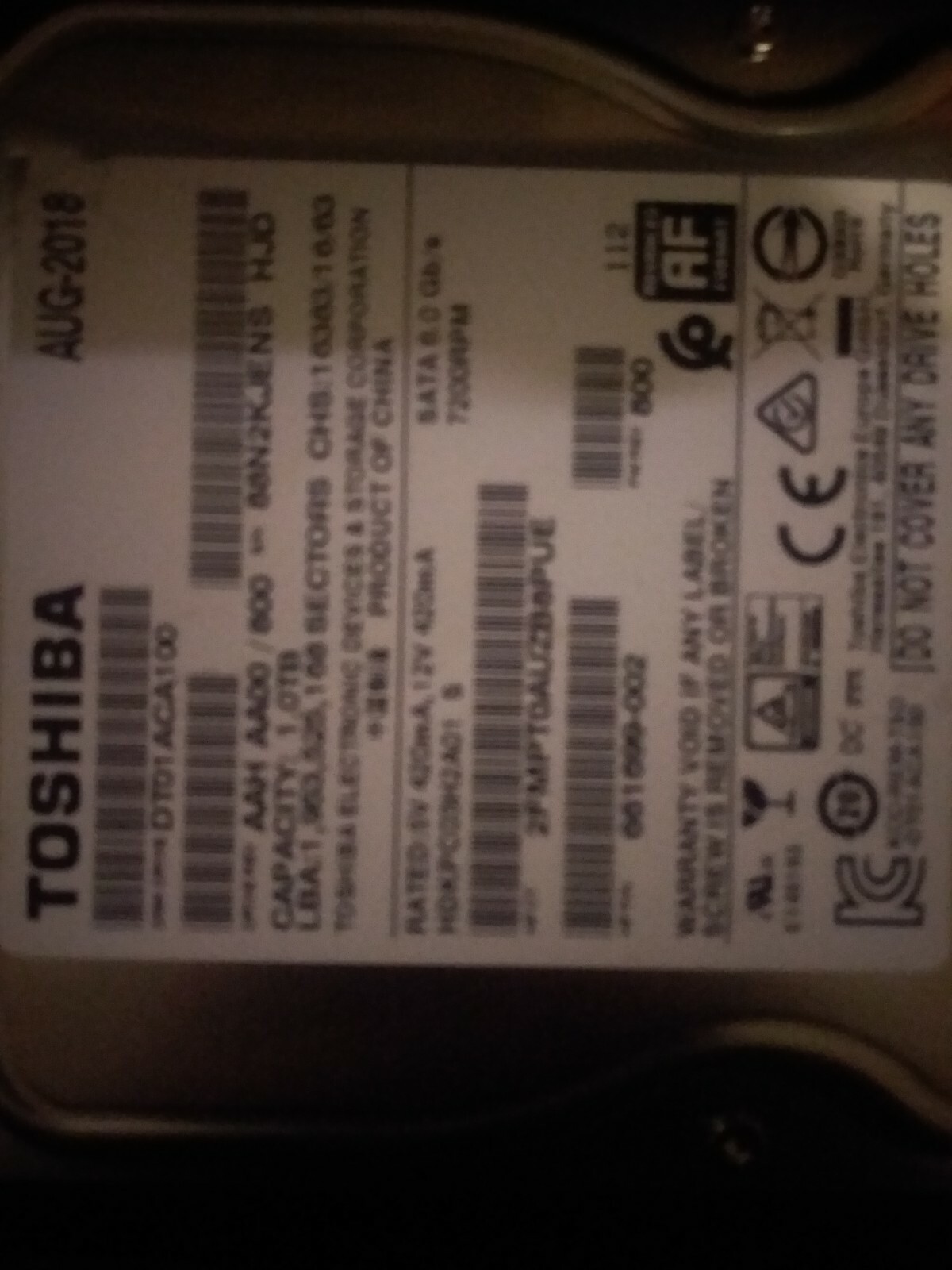 Toshiba 1000GB Internal 7200RPM 6.0 Gb/s