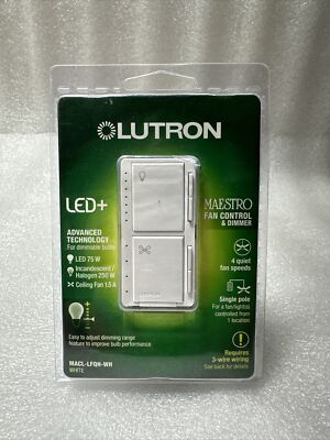 *NEW* Lutron Maestro Fan Control & Light Dimmer LED Single Pole MACL-LFQH-WH