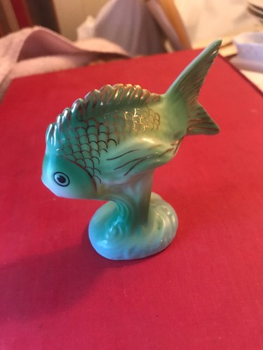 HOLLOHAZA Porcelain Fish Figurine Stamped  Art Collectible Hungarian 3 by 3.5 “