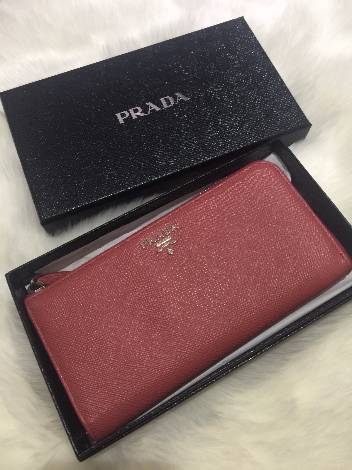 PRADA Saffiano Leather Zip Around Continental Long Wallet