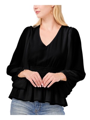 

VINCE CAMUTO Женский черный топ с эластичными манжетами и рукавами-пуфом с V-образным вырезом