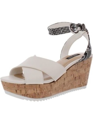 

NINE WEST Женские белые сандалии на танкетке со змеиным рисунком 1-1/2 дюйма на платформе и пробковом каблуке Dureen Toe на танкетке 7,5 м, Белый, WNDUREEN3