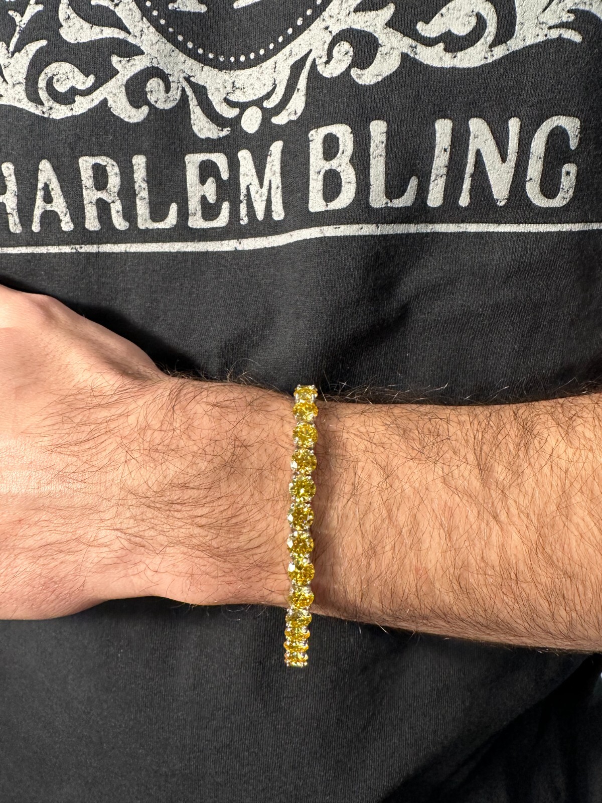 Pre-owned Silver Real Iced Canary Yellow Moissanite 7mm Tennis Bracelet 925  Diamond Tester