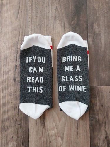 New-If You Can Read This Bring Me a Glass of Wine- Novelty Socks- Grey White Red
